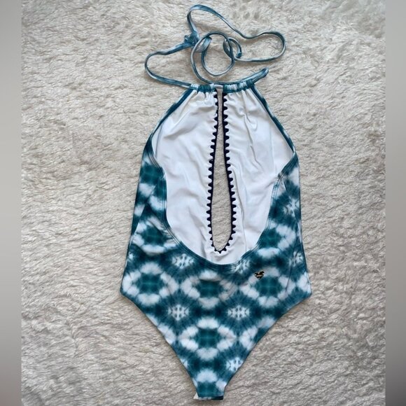 Capittana Aloha Swimsuit Blue White One Piece Monokini Bikini Halter Backless - Picture 8 of 16